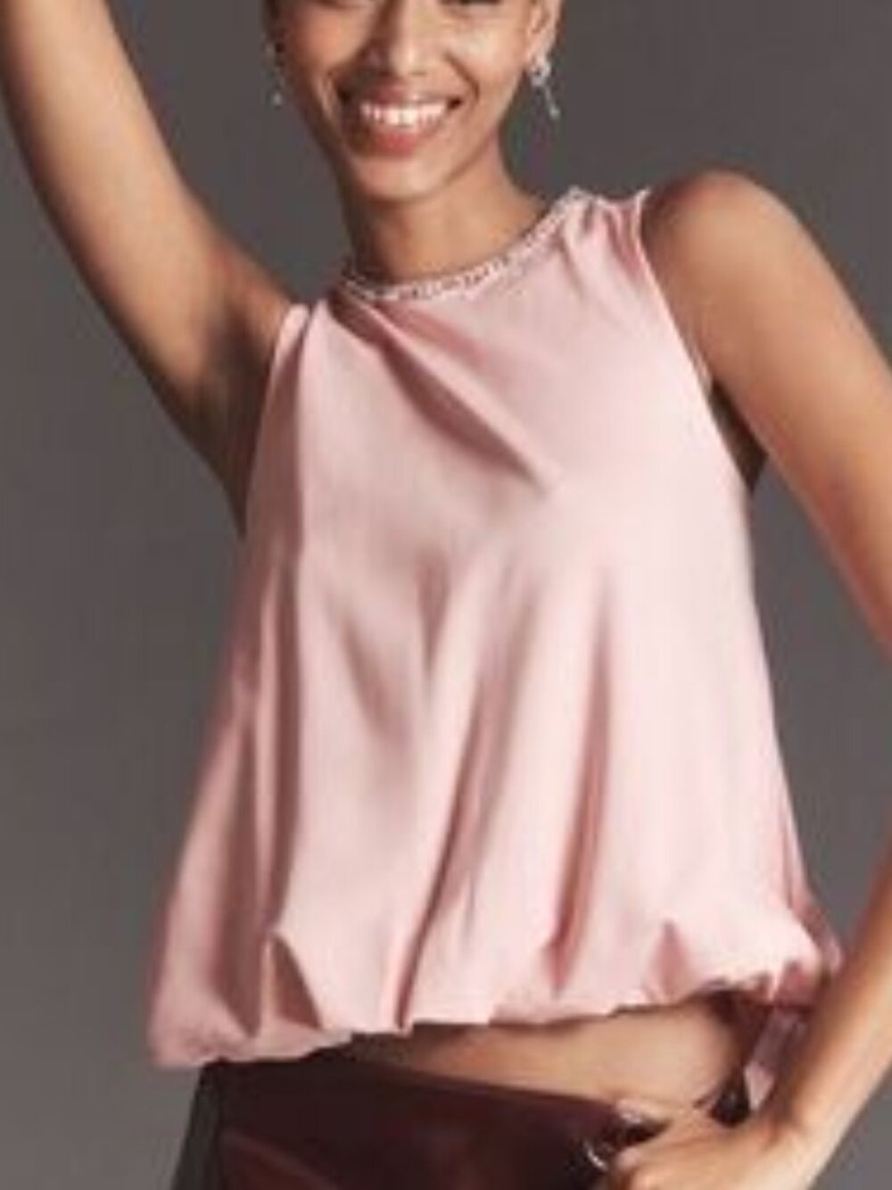 MAEVE jewel embellished pink sleeveless top with back cutout